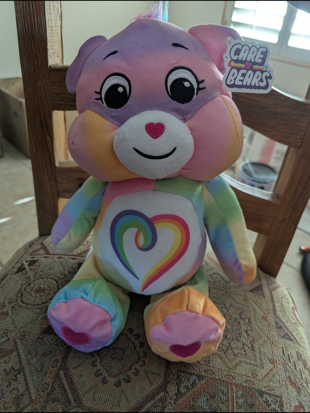 Care Bears Pastel Rainbow Heart Plush - Pink Purple Blue Yellow
